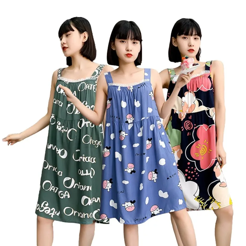 

Nightdress For Women Cotton Silk Sling Lace Nightshirt