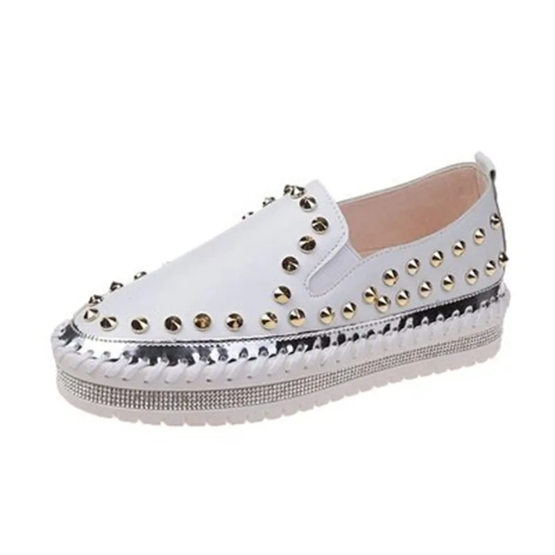 

36-43 Large size casual shoes women 2021 spring and autumn new style loafers platform flat rivet fashion women's shoes