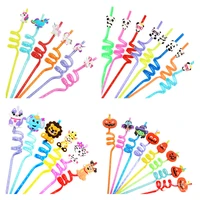 8pcs mermaid unicorn party plastic straws baby shower birthday party decorations kids jungle party supplies disposable tableware