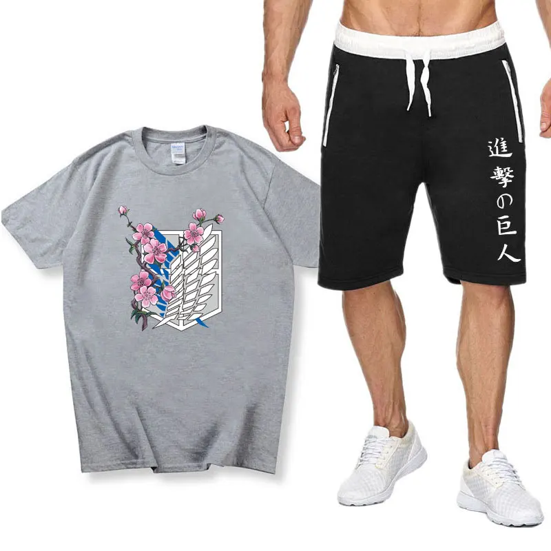 

Attack On Titan Men'S Sets 2021 New Summer T-Shirts + Shorts Sweatpants Jogging Homme Casual Harajuku T Shirt For Men Clothing