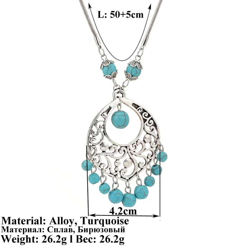 

Bohemia Natural Stone Hollow Pendants Necklaces for Women Long Snake Chains Green Red Beads Ethnic Gifts Jewelry