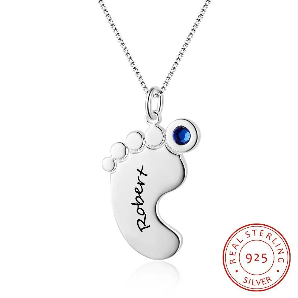 

PERSONALIZED BABY FEET PENDANT NECKLACE CUSTOM NAME & BIRTHSTONE