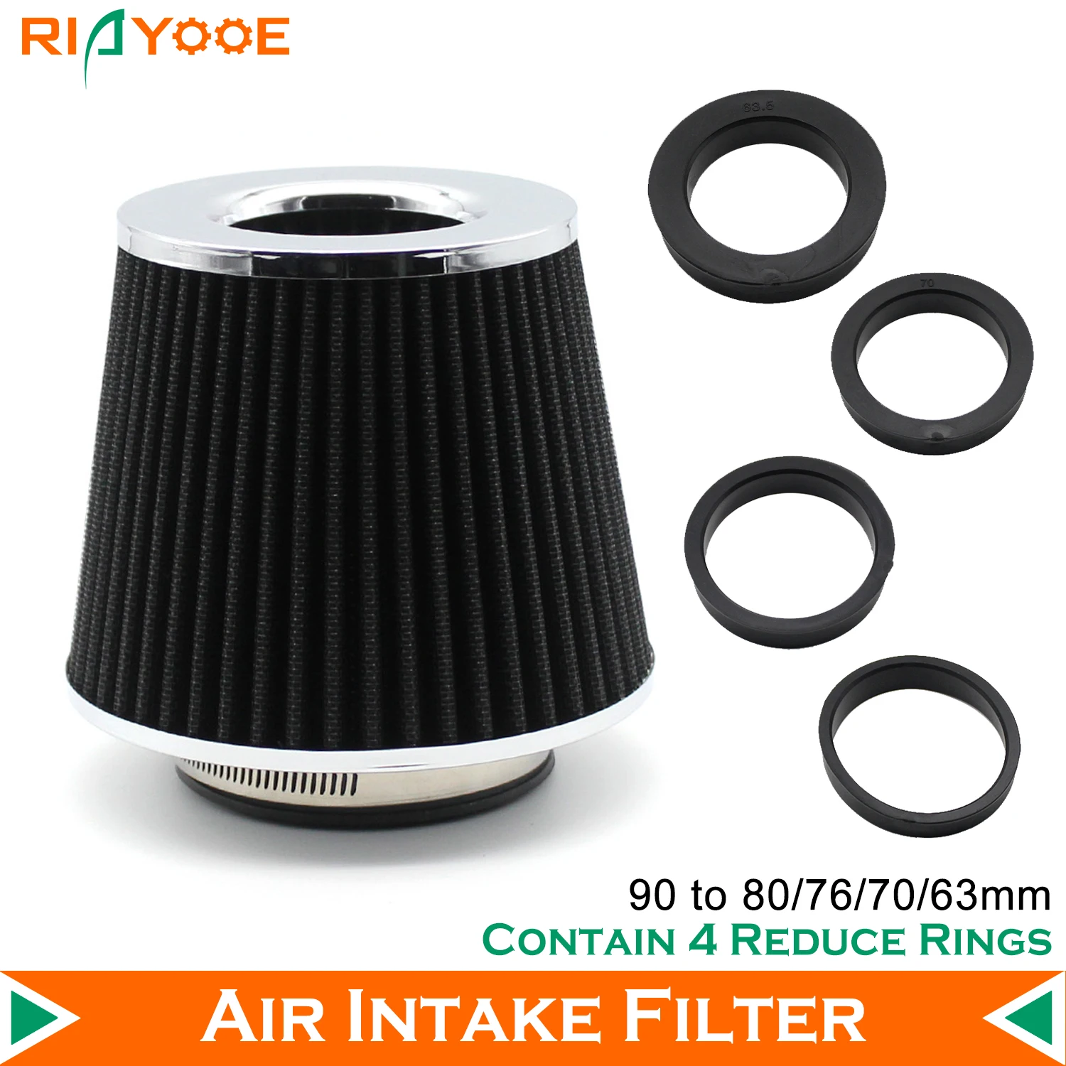 Car High Flow Air Filter Cold Air Intake Universal Filters 90 80 76 70 63MM Adapters for Sport Racing Car Engine