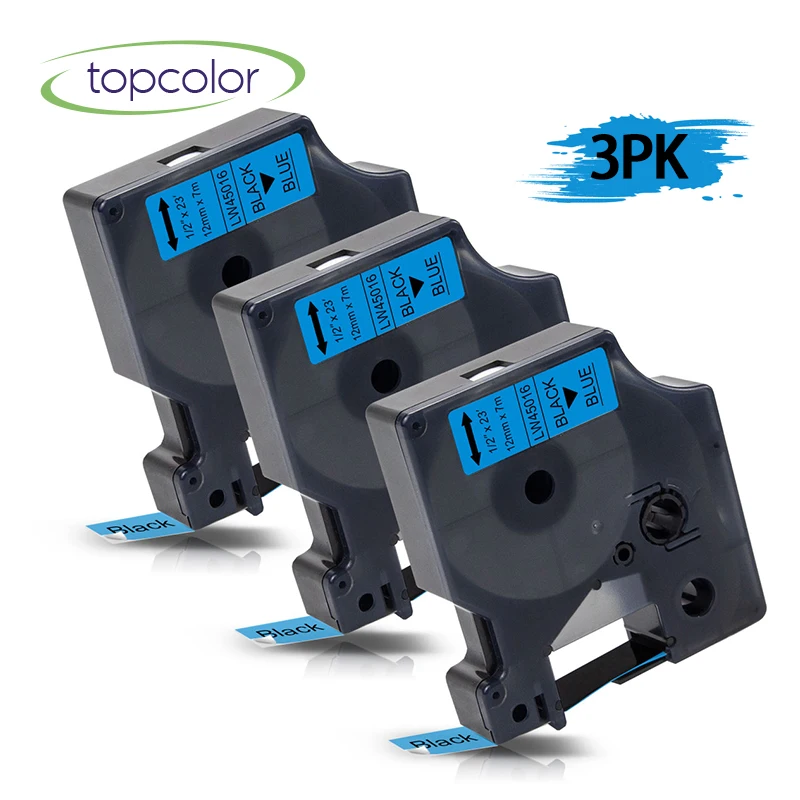 Topcolor 3 шт 45016 клейкая лента подходит Dymo D1 этикетка ленты черный на голубом 12 мм