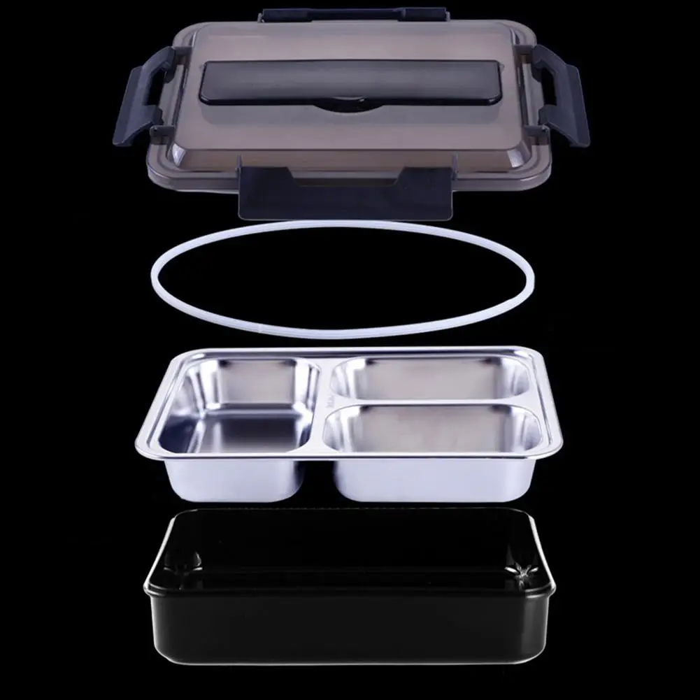 Bento Box Lunchbox 3 Compartments Anti-scald Stainless Steel Rectangular Lunch with Spoon Chopsticks for Student Office Lady | Дом и сад