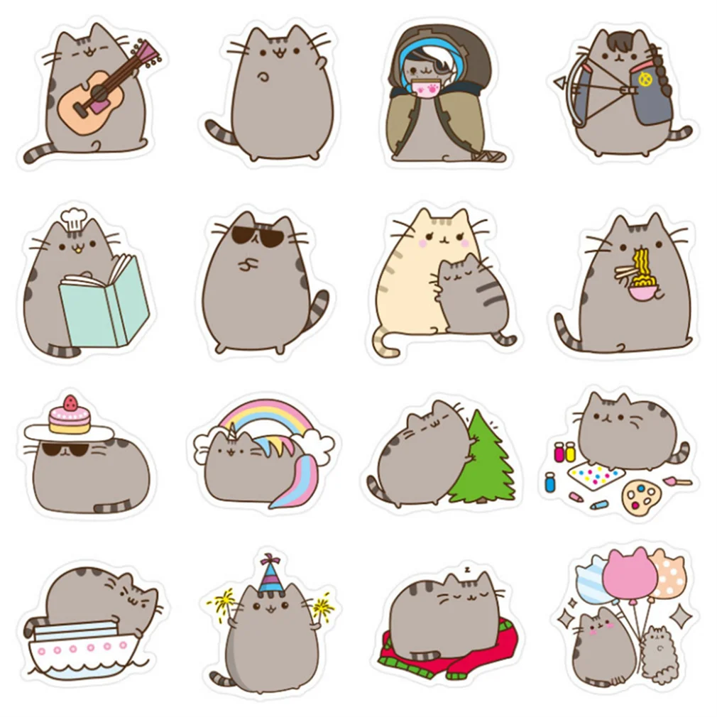 Dibujos animados de gato gordo, decoraci&oacute;n para monopat&iacute;n, pegatina impermeable, juguete al por mayor, 10/30/50 Uds.-2