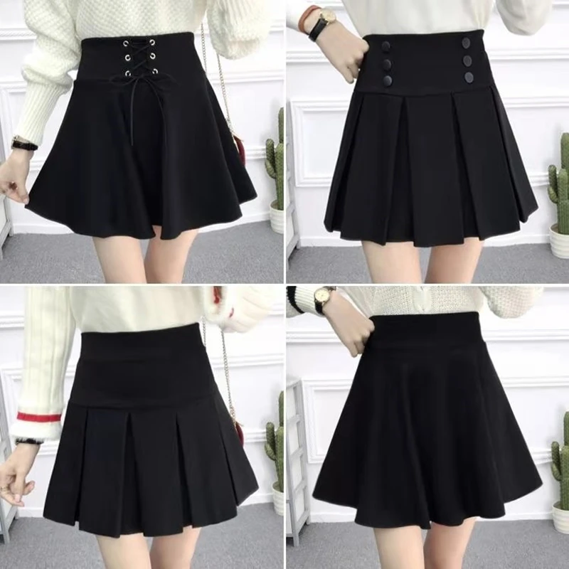 

New Summer Skirts Japanese Style Women's High-Waisted Skirt With Bandage Sexy Girl's Mini Skirts Saia Feminina Black Dress 2021
