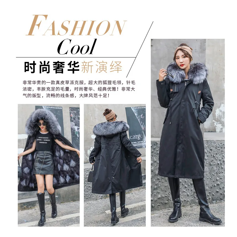 Парка женская зимняя длинная водонепроницаемая с воротником из лисьего