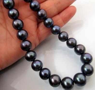 

AAA 9-10 мм Таитянский подлинный Идеальный черный жемчуг ожерелье 18"