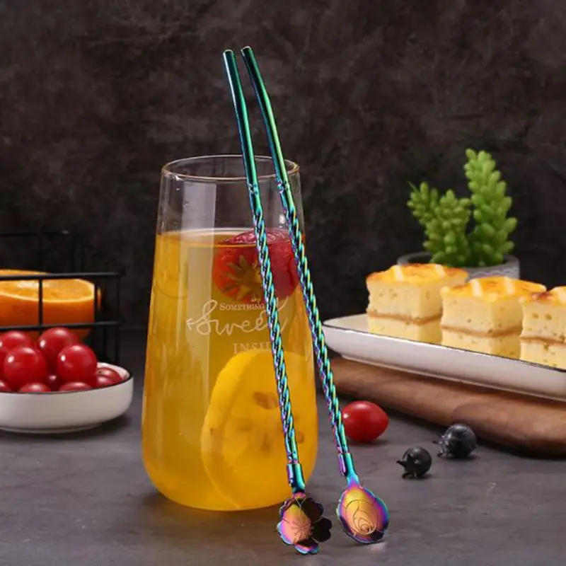 

Stainless Steel Long Twisted Straw Spoon Stirring Scoop with Brush Cocktail Bar 37MF