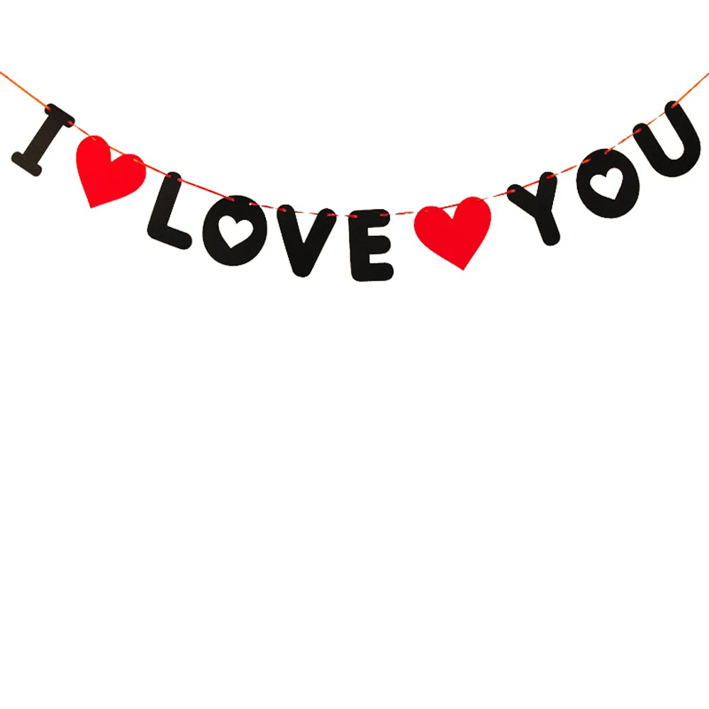 1 Набор романтических баннеров с надписью I Love You и сердечками нетканые сделай сам