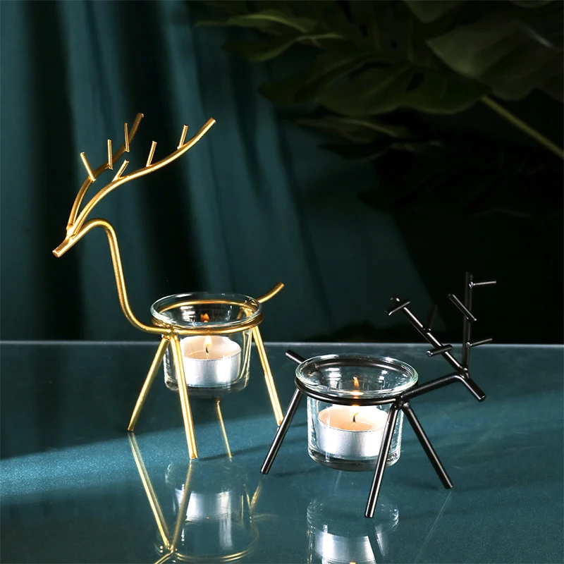 

Creative Elk Metal Candle Holder Wedding Party Candlestick Table Decoration Ornaments Home Decor Iron Artcraft Deer Portavelas