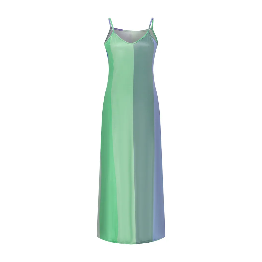 

Women's Ladies Plus Size Loose Stripe Sleeveless V-Collar Long Dress Striped stitching suspenders plus size dress