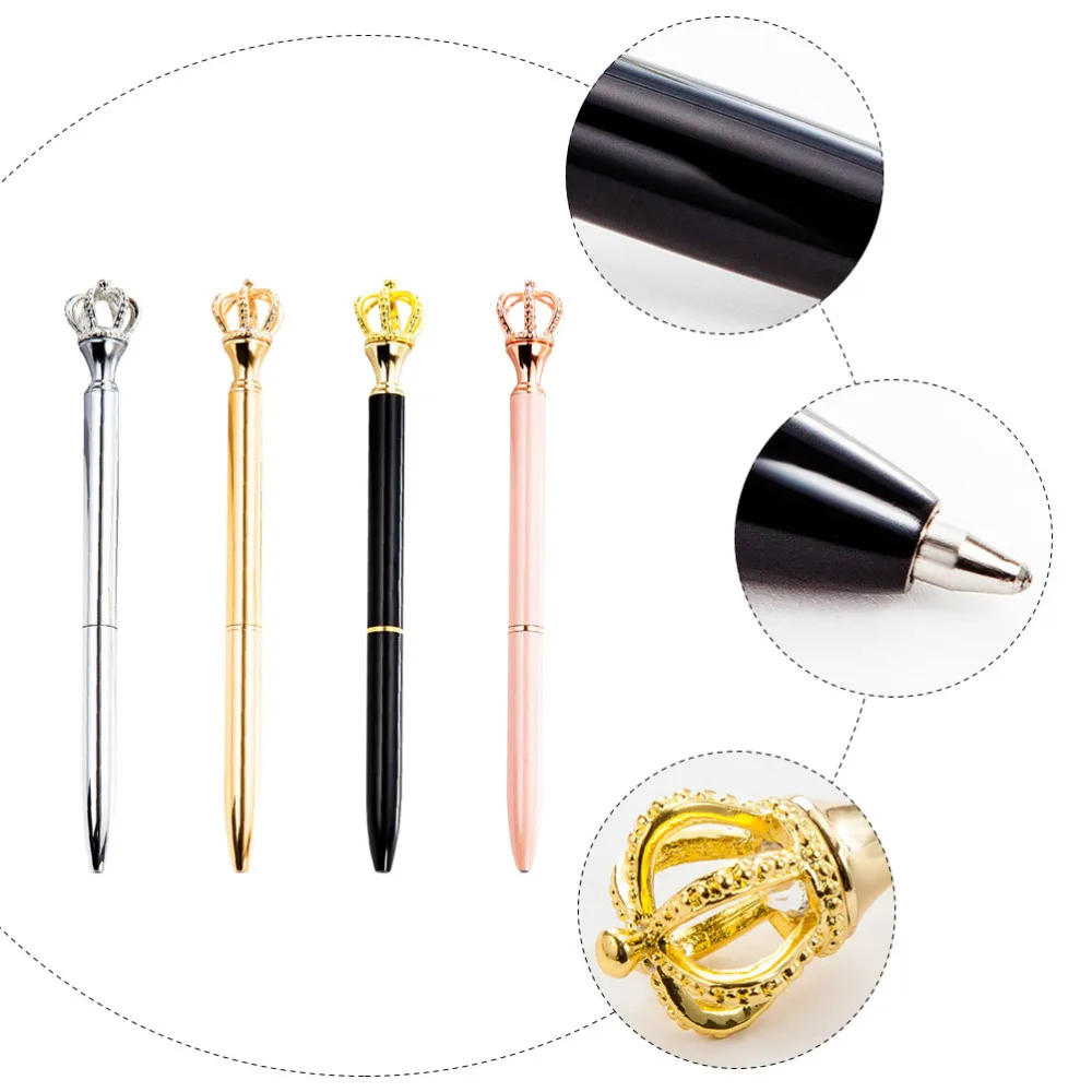 

4pcs Metal Writing Pen Stationery Supply Crown Shape Pens Student Ballpoint Pens
