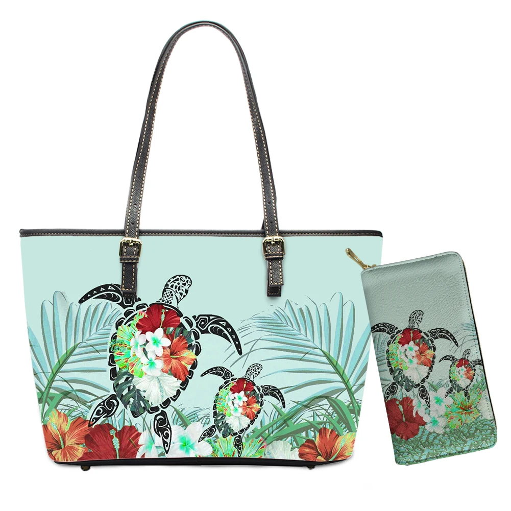 

KUILIU Новый Модный стильный комплект из 2 предметов, женская сумка через плечо и кошелек, гавайская племенная черепаха, Женская Роскошная сумк...