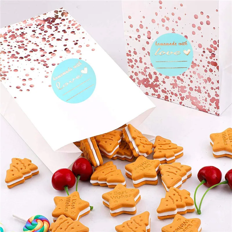 Наклейки бронзового цвета "Сделано с любовью" диаметром 38 мм для украшения выпечки на свадьбу, день рождения, праздничный подарок.