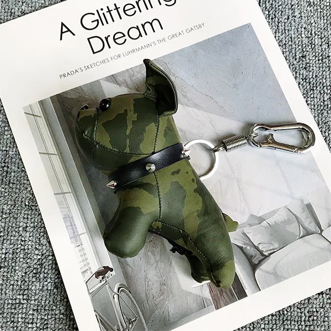 Green Camouflage Брелок с бульдогом из искусственной кожи животное собака брелок держатель сумка Шарм брелок Chaveiros бульдог сумка аксессуары панк стиль Pendan - Цвет: Green Camouflage