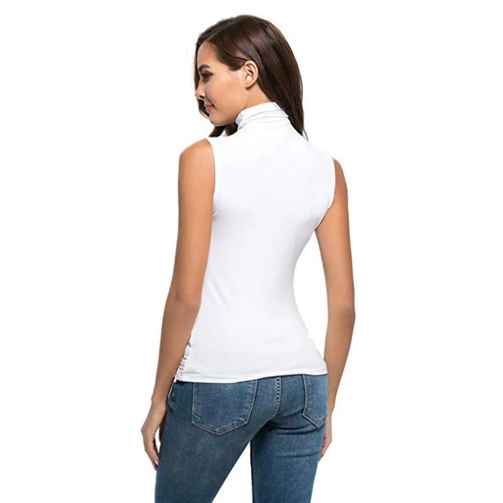 

Fashion Sleeveless Solid tops basic Bottoming Tee Shirt Women Slim Fit Turtleneck T shirt Summer autumn daily Tee Shirt Top 2020