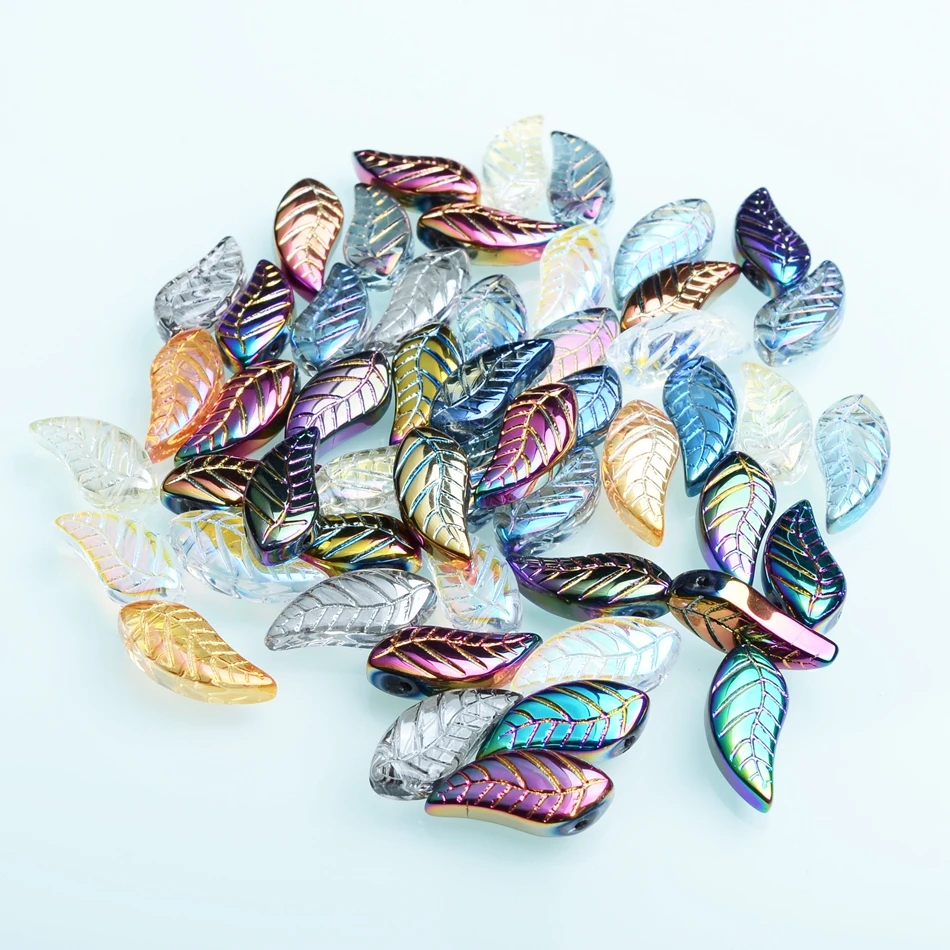 Бусины в форме листа 8x18 мм 30 шт. красочные лампворк крылья бусины для