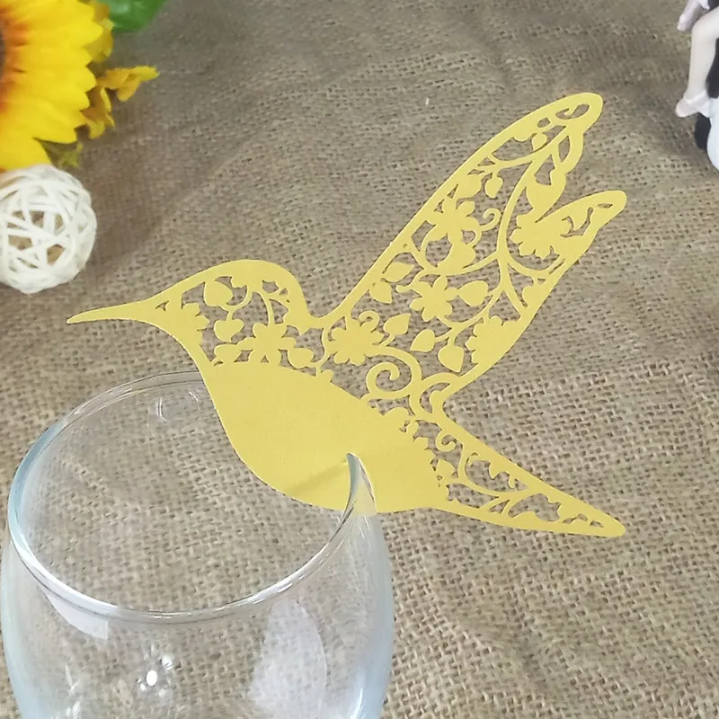 2020 карточка для бокала вина 100 шт DIY Место карты Лазерная резка птица Свадебное