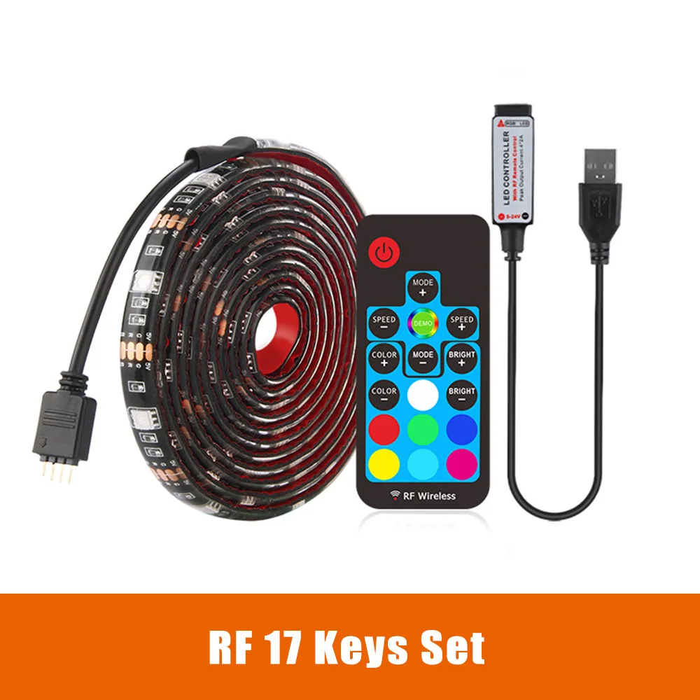 17 Key Set USB Светодиодная лента 5050 RGB ТВ фоновое освещение комплект можно резать с ИК РФ Музыка Bluetooth RGB светодиодный контроллер, 0,5 м/1 м/2 м комплект - Испускаемый цвет: 17 Key Set