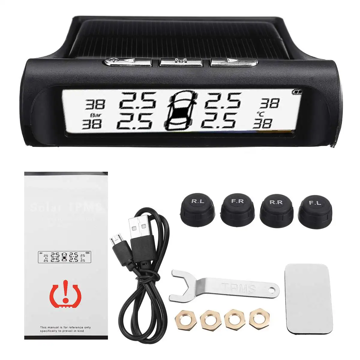 

Solar Power Car TPMS Tyre Pressure Monitoring System Digital LCD Display Auto Security Alarm Systems Pressure External Sensor