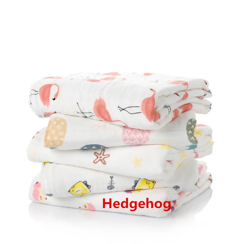 

95x95cm 100% Cotton 6 Layer Gauze Children's Bath Towel Breathable Cute Cartoon Hedgehog Home Printing Blanket