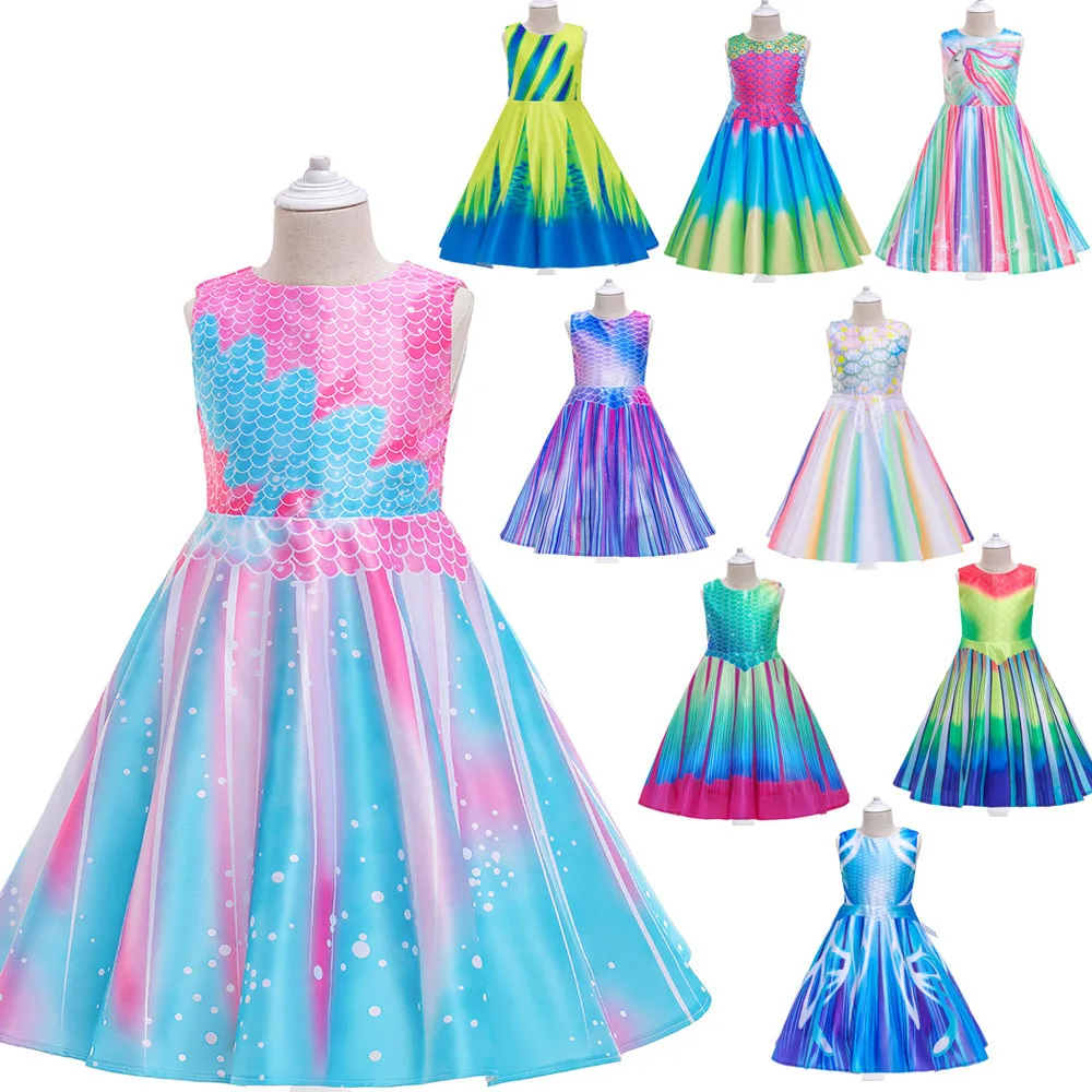 

Новинка 2022, детская атласная юбка, детское платье радужной расцветки с принтом, платья принцессы, платье для выступления на день рождения