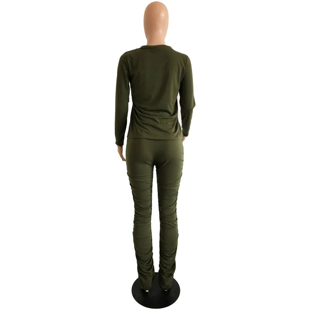 

HAOOHU Solid Autumn Tracksuit 2pcs Women Set Top Sweatshirt+Stacked Flare Pants Two Pieces Sets Women Clothing Suits Female