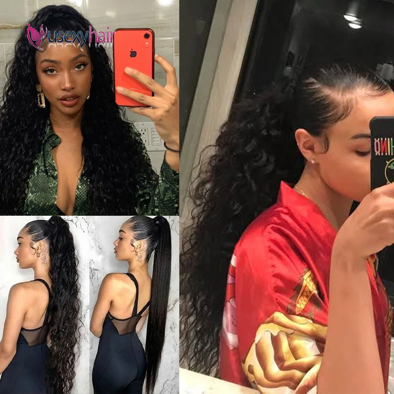 

USEXY Curly Ponytail Wrap Around Clip In Human Hair Extension Remy Brazilian Nature Ponytail Hair Wigs For Black Women