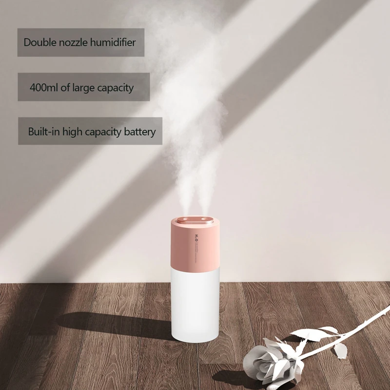 ELOOLE 400ML Dual Spray Air Humidifier Diffuser Purifier USB And Battery Pack With Lamp Fine Two Modes For Home Office | Бытовая
