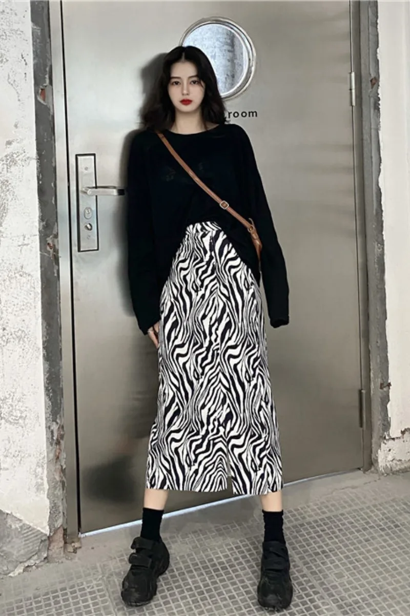 

Plus Size 4xl Large Skirt A-line Skirt Women's Wear Korean High Waist Slim Medium Long Sleeve Top Autumn 2020 NEW PDG2046