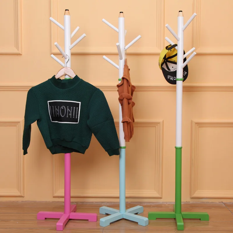 

5 Hooks 133cm Wood Children Clothes Rack Assembly Standing Hanger for Coats/Hats/Bags Pencil Shape Boys/Girls Clothing WF1104