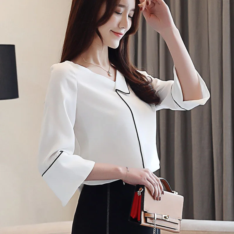 

Irisapparels Womens Tops and Blouses 2020 New Fashion Autumn Chiffon Shirt V-Neck Flare Sleeve Three Quarter