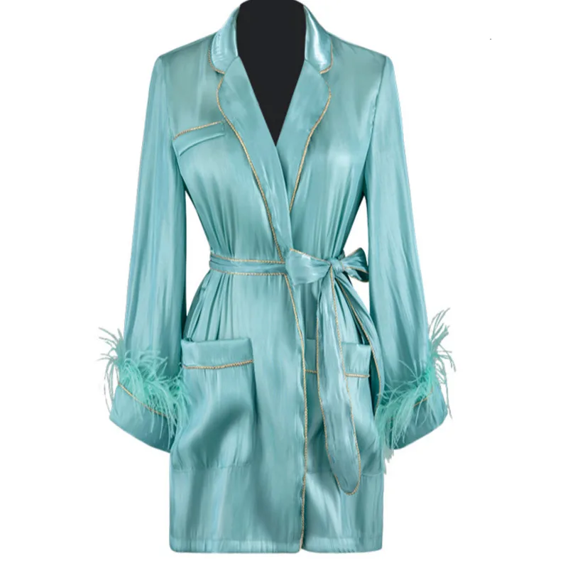 

2021 Spring New Sweet Long Sleeve Women Long Sleeve Loose Shirt Coats With Feather Belt Tops Korea Womens Green Blouses