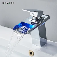 rovade bathroom led basin faucet waterfall bathroom sink tap cold and hot mixer crane chrome