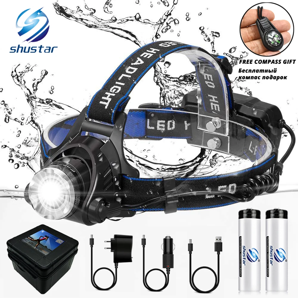 

LED Headlamp Fishing Headlight T6/L2/V6 3 Modes Zoomable Waterproof Super bright camping light Powered by 2x18650 batteries