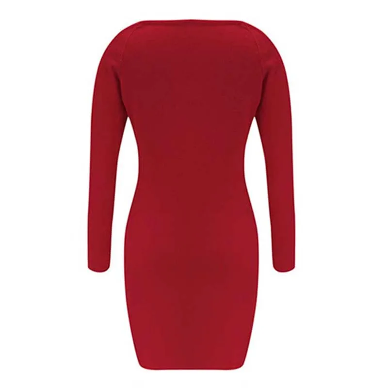 

Sexy Hollow Out Beading Patchwork Solid O Neck Slim Long Sleeve Women Mini Dress Ladies Elegant Bodycon Party Dressses SJ4749M