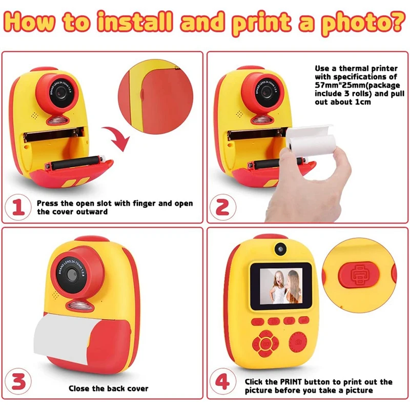 

Portable Instant Print Camera for Kids,Toy Camera with Paper Films, 32GB Memory Card Digital Print Camera Gift for Kids