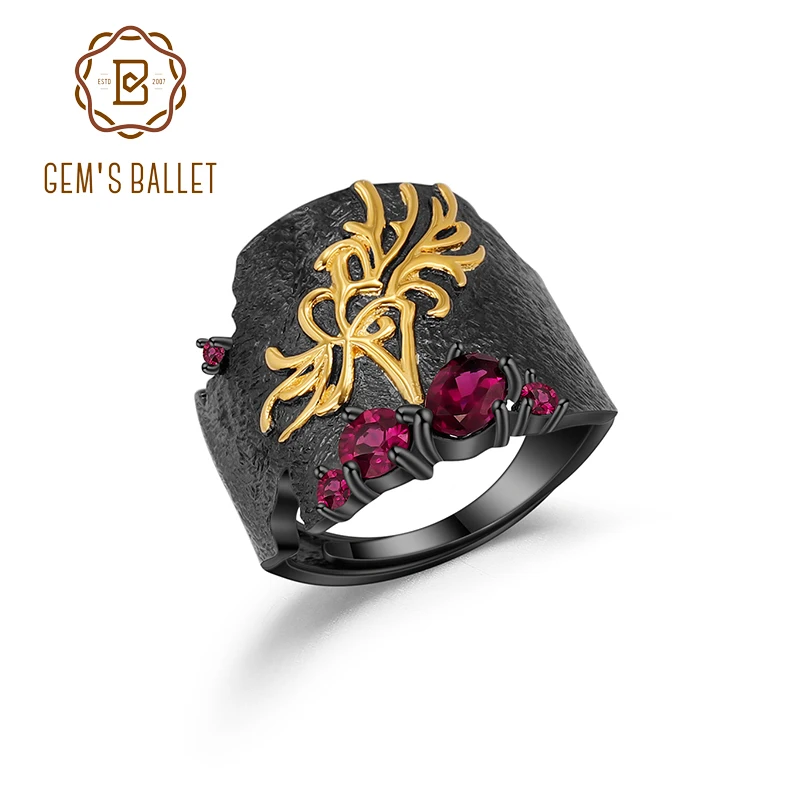 Женское кольцо с камнями GEM'S BALLET натуральным родолитом и гранатом из