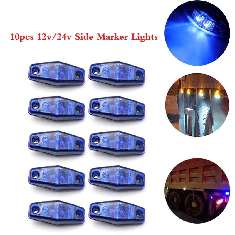 

10pcs 12V/24V Truck Lorry Blue Side Marker Lights Side Lamp Travel Trailer Turn Signal Car Led Clearance Strobe Warning Light