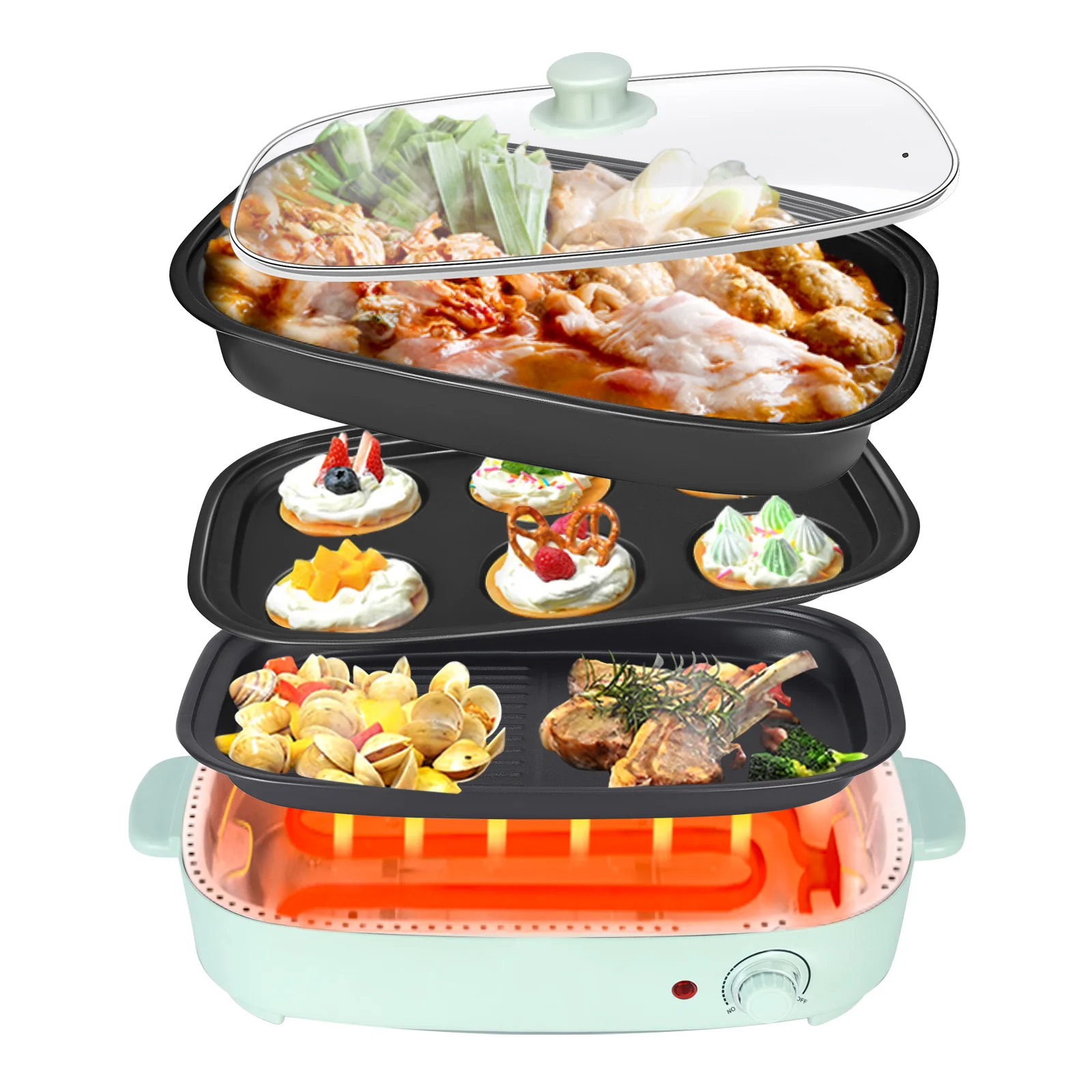 구매 다기능 전기 그릴, 냄비 3 In 1 실내 비 스틱 전기 냄비 및 철판 EU/US 플러그 재고 있음