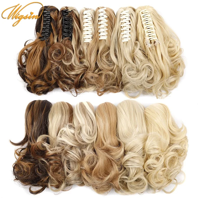 

WIGSIN Synthetic Short Wavy Curly Ponytail 12Inch Claw Clip in Hair Extension Brown Blond Hairpiece for Women