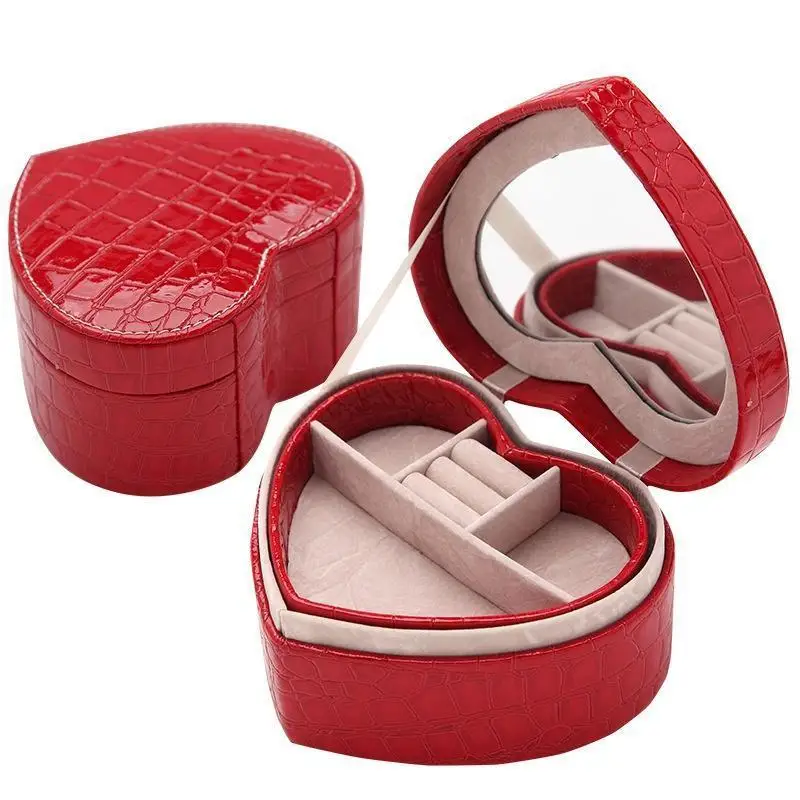 

PU Leather Heart Shape Jewelry Box Wedding Ornament Storage Casket Simple Practical Small