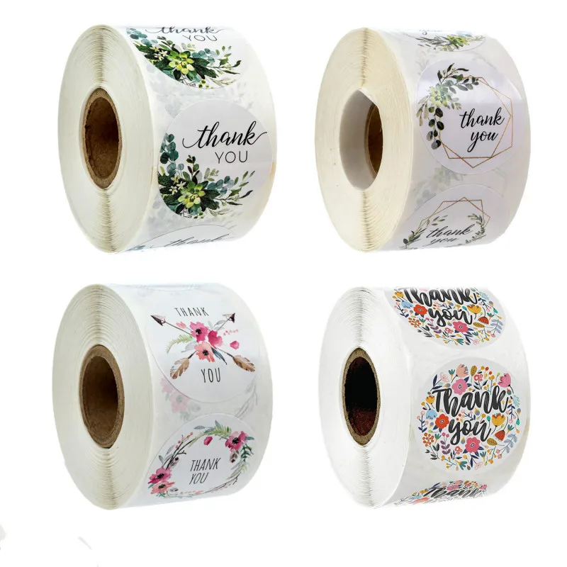 

500pcs/roll Floral Thank You Sticker Stickers for Seal Labels 1 Inch Gift Packaging Birthday Party Wedding Decoration