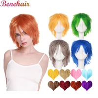 benehair synthetic wigs cosplay wig straight hair extension fake hairpiece purple red pink blue orange pink anime wig for women