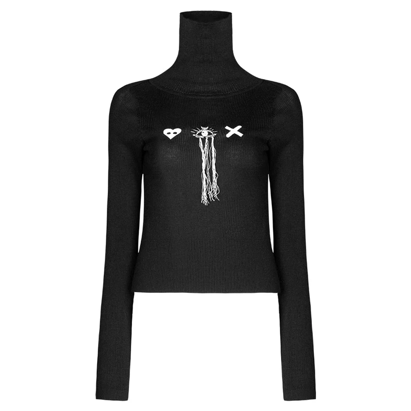 Женский короткий свитер в стиле Панк RAVE готический повседневный черный с высоким