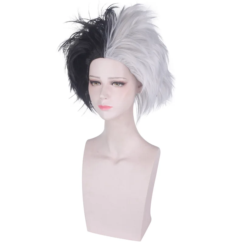 

Cruella De Vil Short Wig Cosplay Costume Heat Resistant Synthetic Hair Men Women Afro Wigs