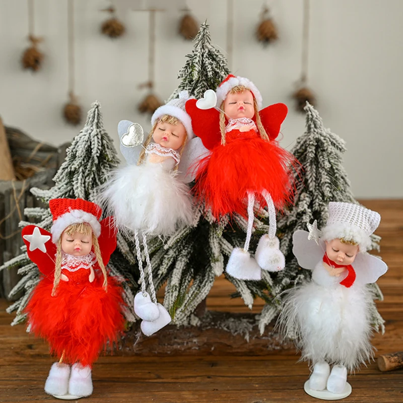 

Sleeping Doll Plush Ball Pendant Rabbit Fur Ball Little Angel Plush Wings Fluffy Pompons Keychain Holiday Party Decoration