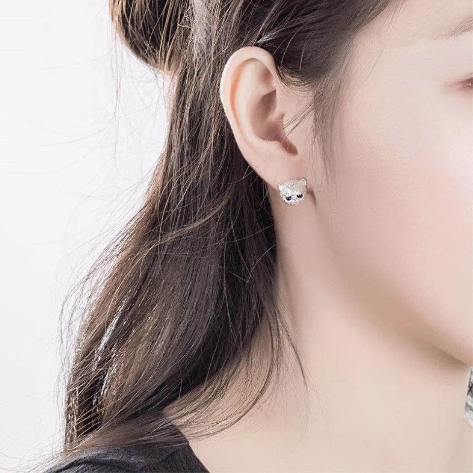 Женские серьги гвоздики в виде кошки из серебра 925 пробы|Серьги-гвоздики| |